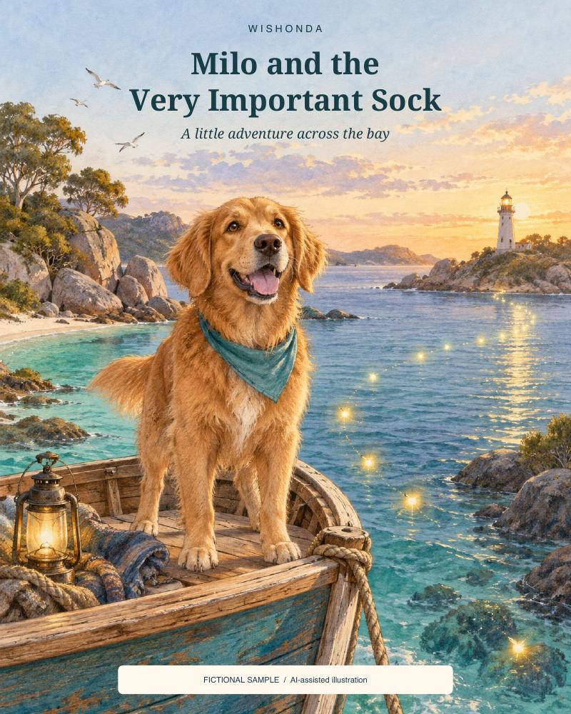 The separate Milo and the Very Important Sock cover poster, showing Milo aboard his wooden boat.